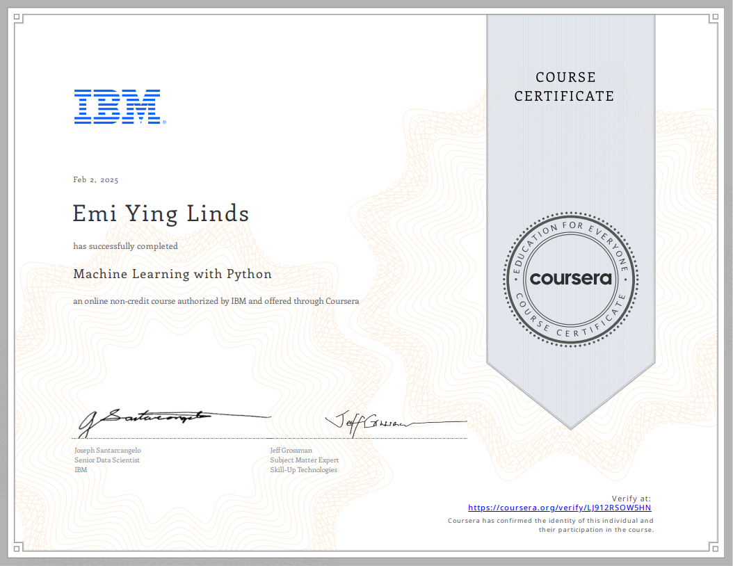 Emi Linds - Machine Learning with Python (IBM Coursera)
