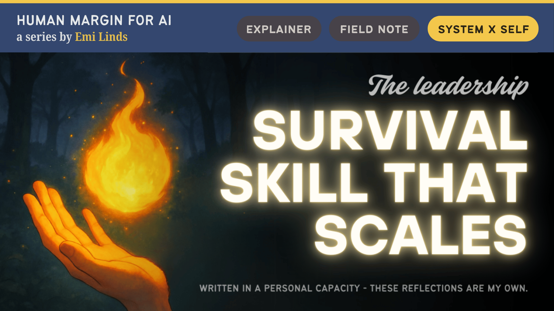 An illustrated hand cradling a glowing flame in a dark forest. Visual metaphor for emotional steadiness and trust under pressure.