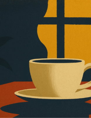Warm morning light shining through a window onto a coffee cup on a wooden table – cover image for Notes to Self by Emi Linds.