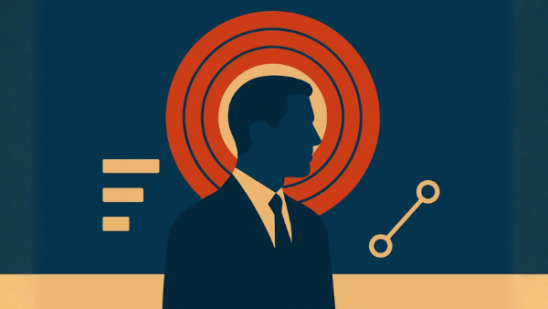 A minimalist digital illustration of a composed executive in profile, surrounded by warm golden light on a dark background, symbolizing calm leadership, focus, and clarity under pressure.